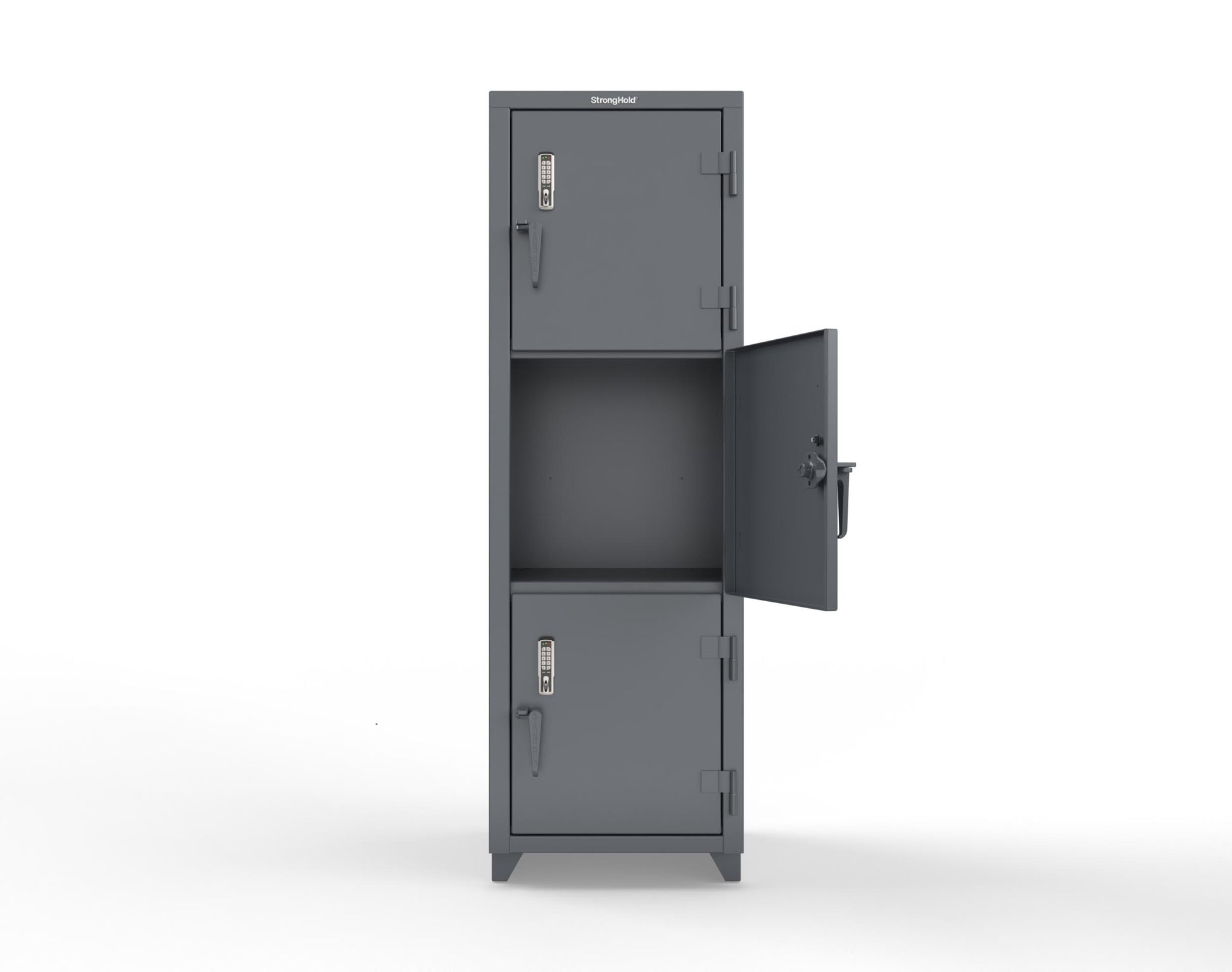 Extra Heavy Duty 14 GA Triple-Tier Locker with Keyless Entry Lock, 3 Compartments – 24 in. W x 24 in. D x 75 in. H - 26-3D-24-3T-EK-L-7024