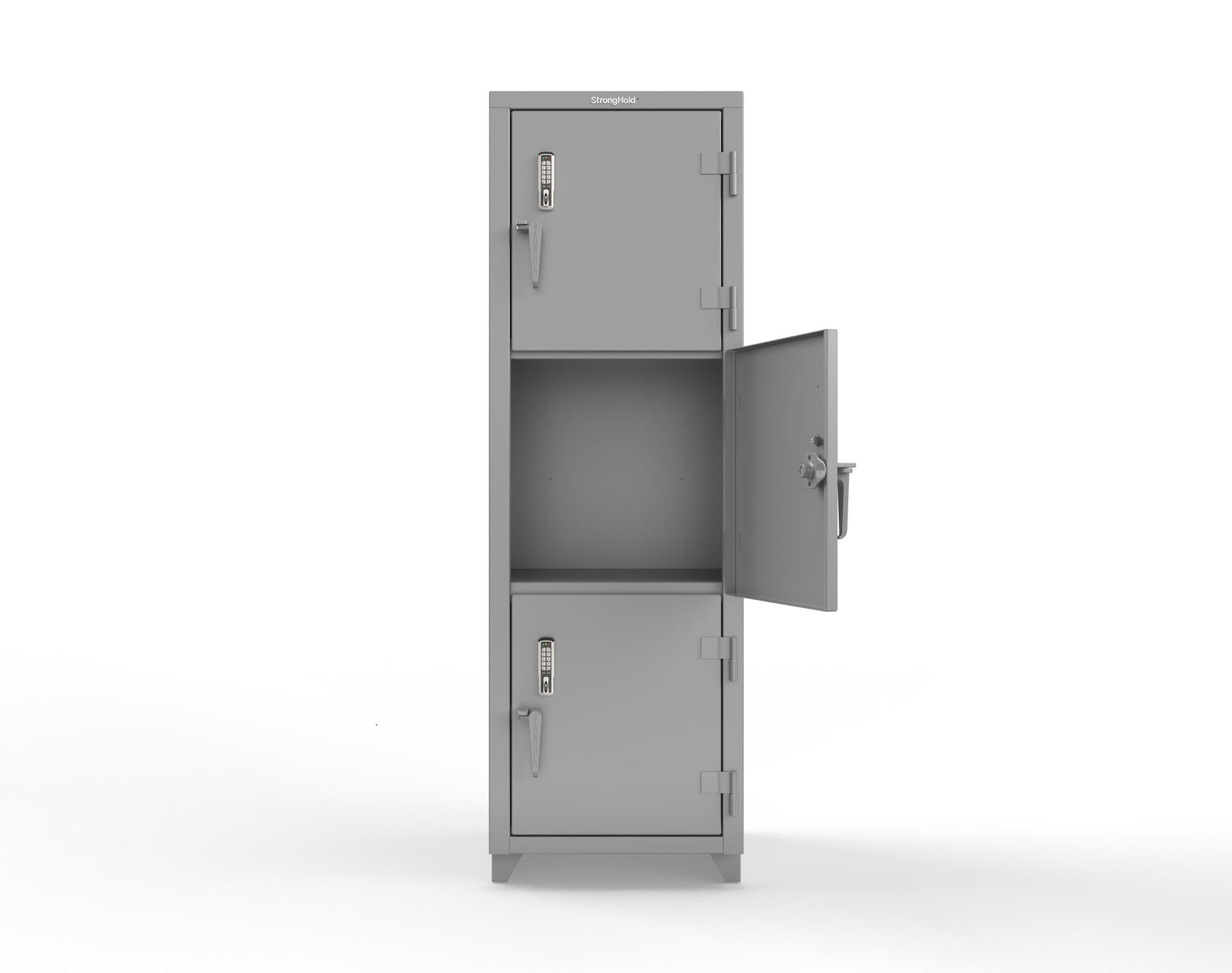 Extra Heavy Duty 14 GA Triple-Tier Locker with Keyless Entry Lock, 3 Compartments – 24 in. W x 24 in. D x 75 in. H - 26-3D-24-3T-EK-L-7037