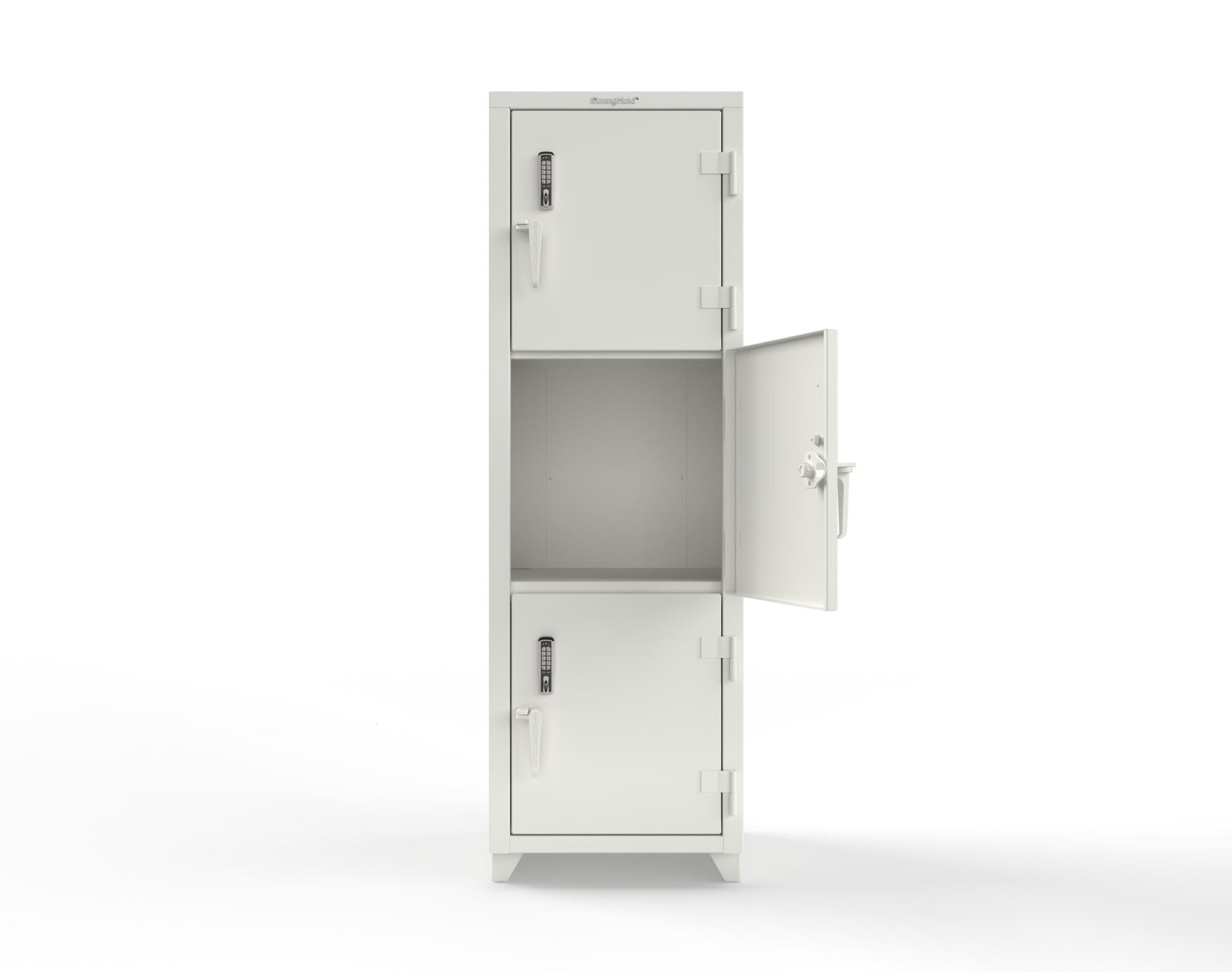 Extra Heavy Duty 14 GA Triple-Tier Locker with Keyless Entry Lock, 3 Compartments – 24 in. W x 24 in. D x 75 in. H - 26-3D-24-3T-EK-L-9003