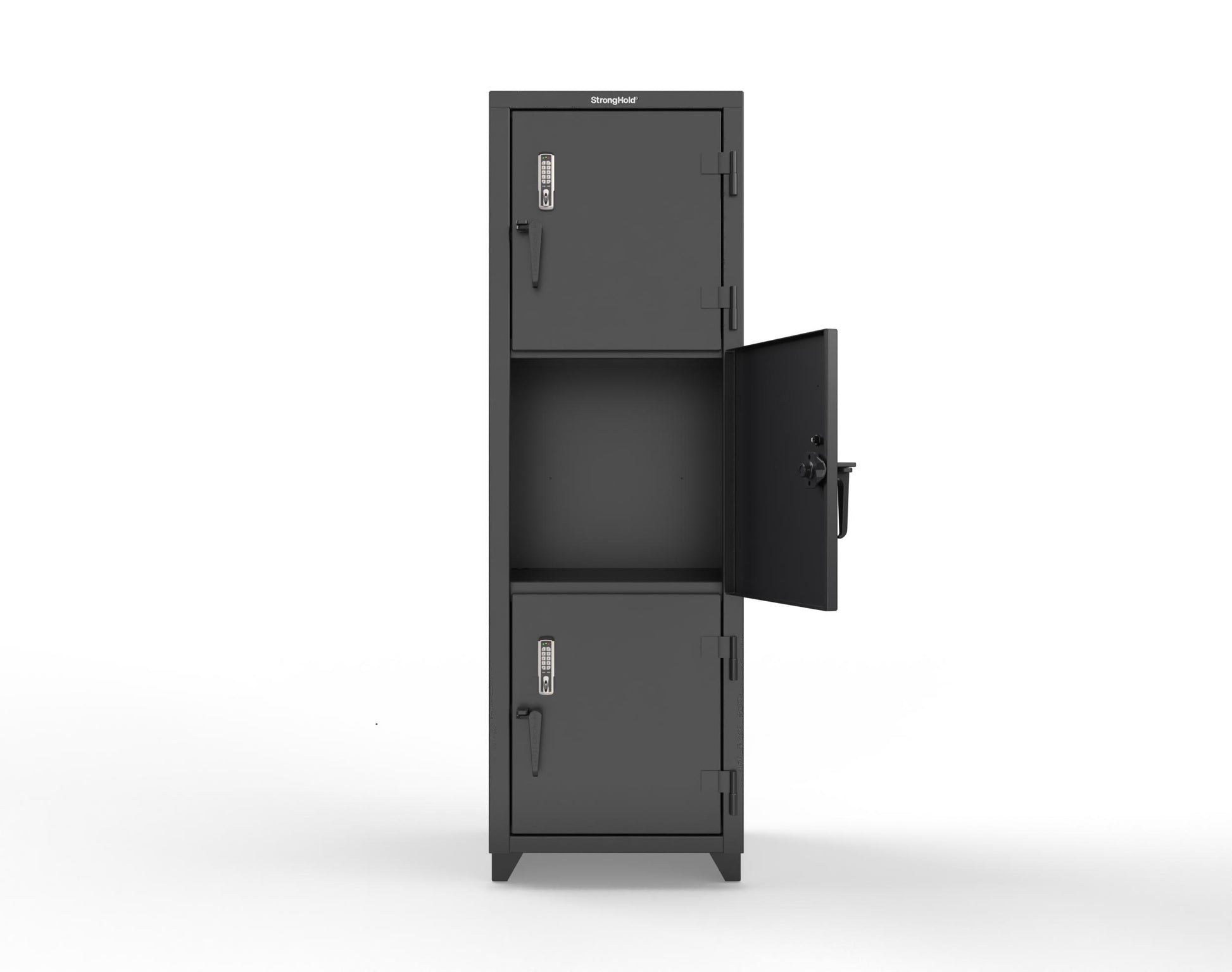 Extra Heavy Duty 14 GA Triple-Tier Locker with Keyless Entry Lock, 3 Compartments – 24 in. W x 24 in. D x 75 in. H - 26-3D-24-3T-EK-L-9005