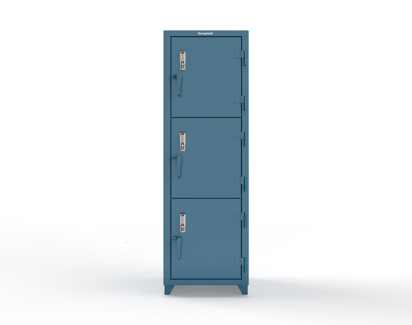 Extra Heavy Duty 14 GA Triple-Tier Locker with Keyless Entry Lock, 3 Compartments – 24 in. W x 24 in. D x 75 in. H - 26-3D-24-3T-EK-L-5001