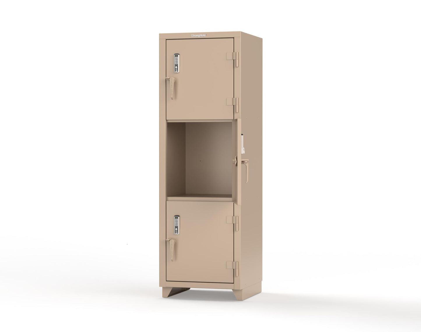 Extra Heavy Duty 14 GA Triple-Tier Locker with Keyless Entry Lock, 3 Compartments – 24 in. W x 24 in. D x 75 in. H - 26-3D-24-3T-EK-L-1019