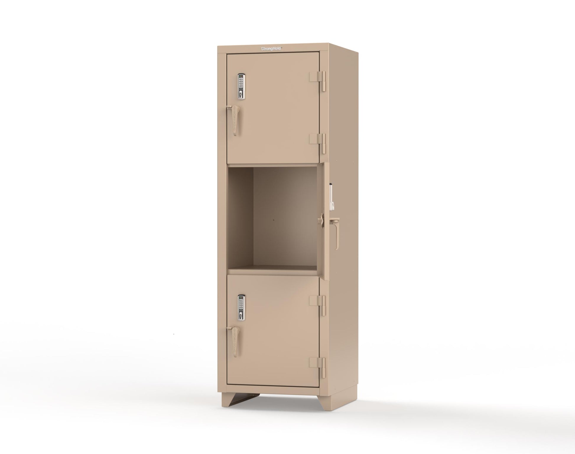 Extra Heavy Duty 14 GA Triple-Tier Locker with Keyless Entry Lock, 3 Compartments – 24 in. W x 24 in. D x 75 in. H - 26-3D-24-3T-EK-L-1019