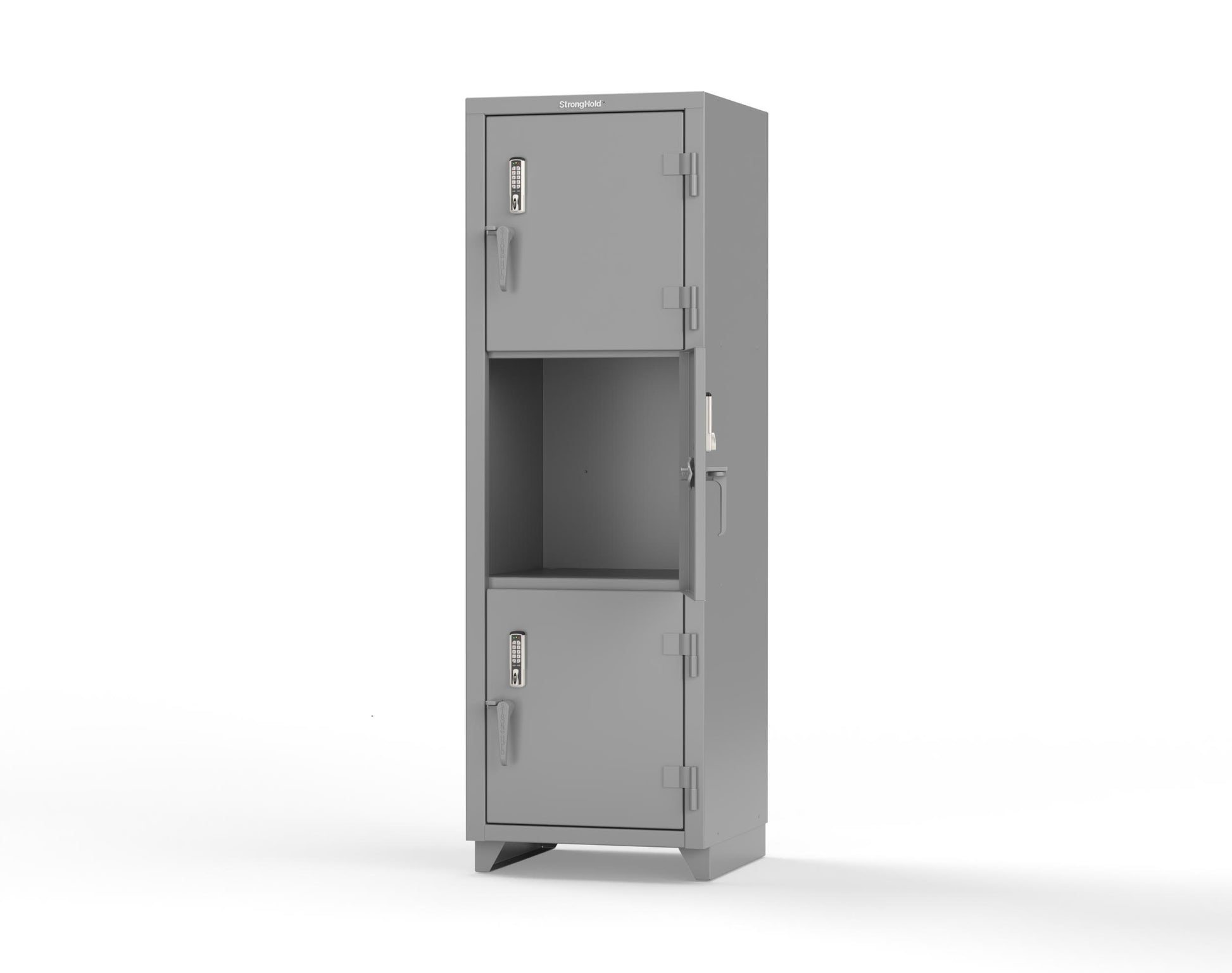 Extra Heavy Duty 14 GA Triple-Tier Locker with Keyless Entry Lock, 3 Compartments – 24 in. W x 24 in. D x 75 in. H - 26-3D-24-3T-EK-L-7037