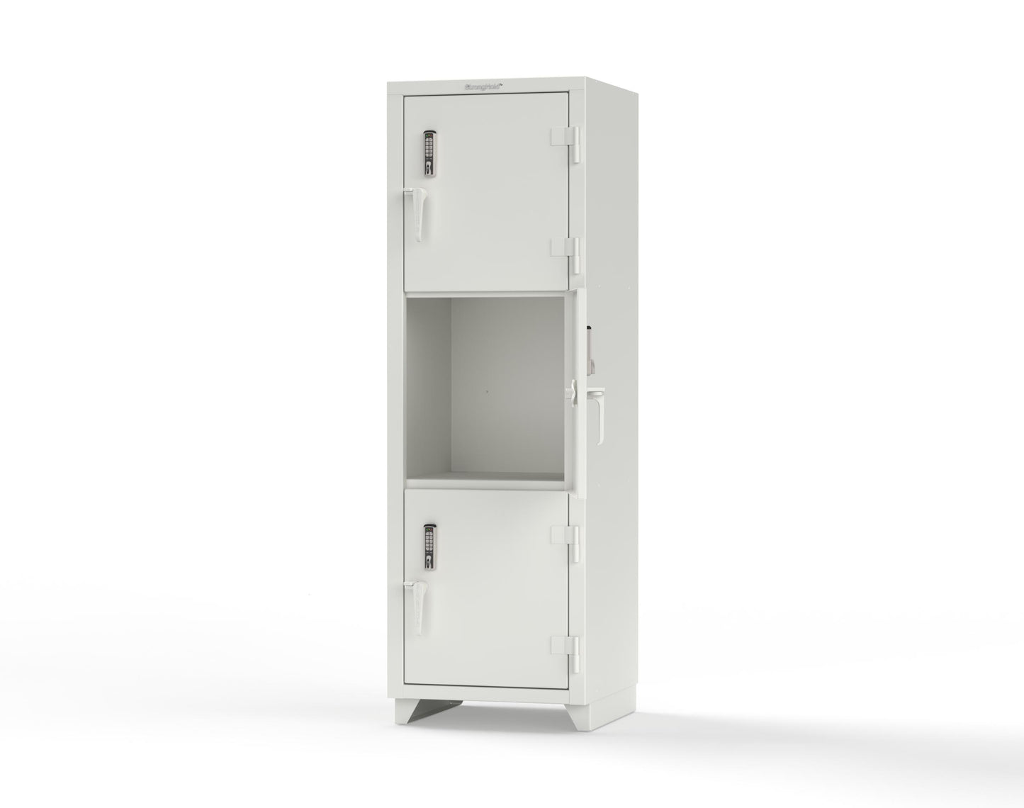 Extra Heavy Duty 14 GA Triple-Tier Locker with Keyless Entry Lock, 3 Compartments – 24 in. W x 24 in. D x 75 in. H - 26-3D-24-3T-EK-L-9003