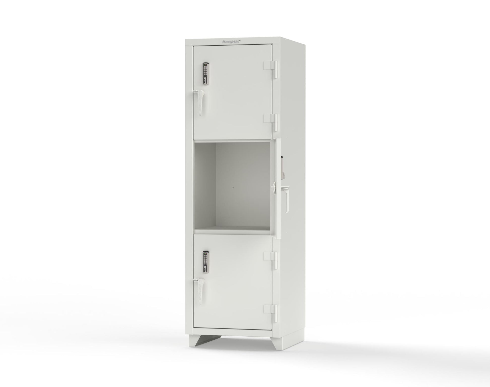 Extra Heavy Duty 14 GA Triple-Tier Locker with Keyless Entry Lock, 3 Compartments – 24 in. W x 24 in. D x 75 in. H - 26-3D-24-3T-EK-L-9003