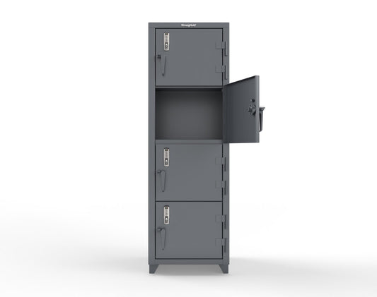 Extra Heavy Duty 14 GA 4-Tier Locker with Keyless Entry Lock, 4 Compartments - 24 in. W x 24 in. D x 75 in. H - 26-4D-24-4T-EK-L-7024