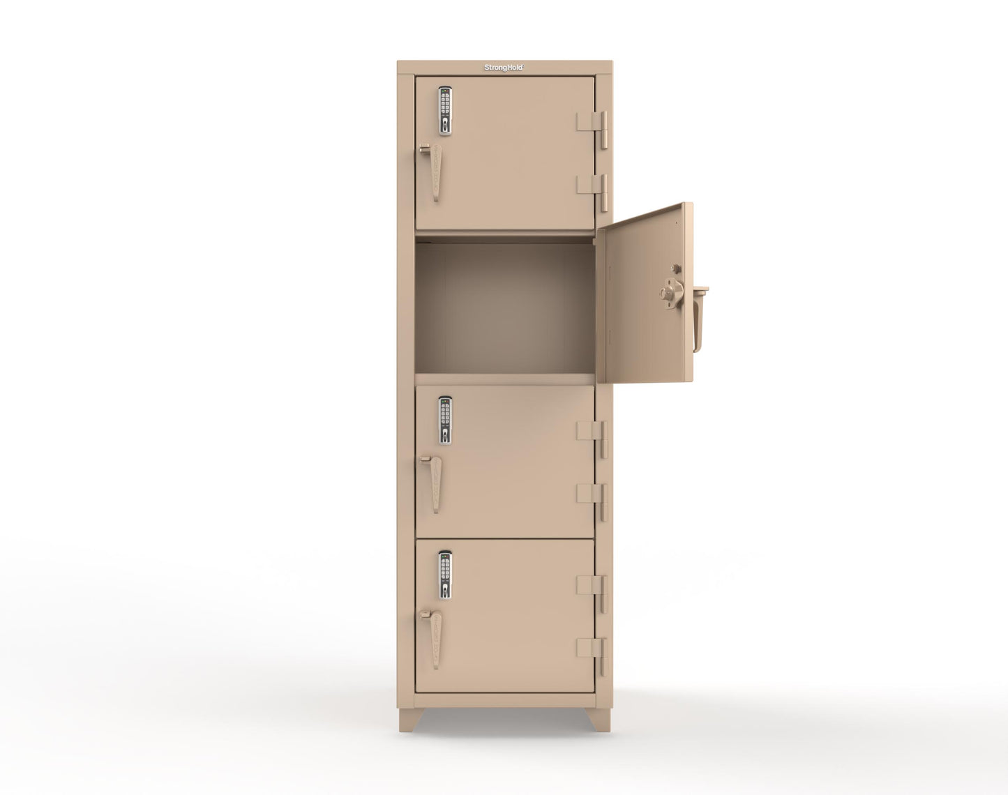 Extra Heavy Duty 14 GA 4-Tier Locker with Keyless Entry Lock, 4 Compartments - 24 in. W x 24 in. D x 75 in. H - 26-4D-24-4T-EK-L-1019