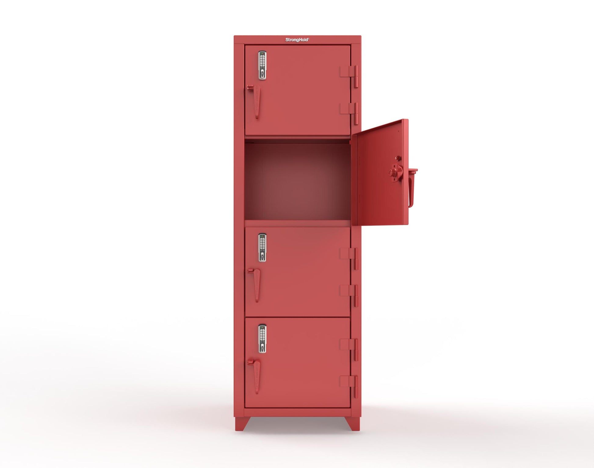 Extra Heavy Duty 14 GA 4-Tier Locker with Keyless Entry Lock, 4 Compartments - 24 in. W x 24 in. D x 75 in. H - 26-4D-24-4T-EK-L-3001