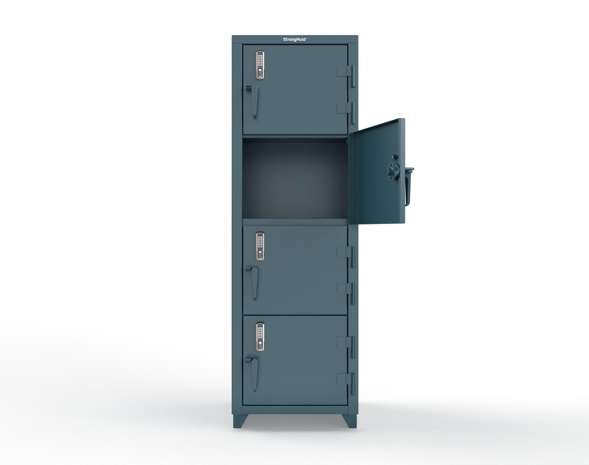 Extra Heavy Duty 14 GA 4-Tier Locker with Keyless Entry Lock, 4 Compartments - 24 in. W x 24 in. D x 75 in. H - 26-4D-24-4T-EK-L-5001
