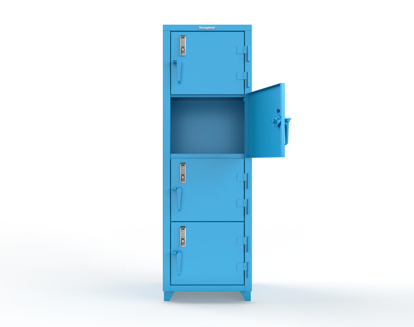 Extra Heavy Duty 14 GA 4-Tier Locker with Keyless Entry Lock, 4 Compartments - 24 in. W x 24 in. D x 75 in. H - 26-4D-24-4T-EK-L-5012