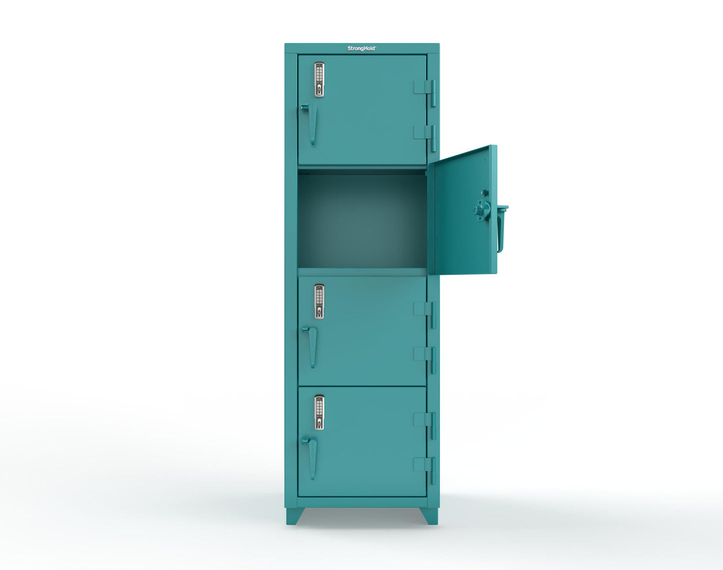 Extra Heavy Duty 14 GA 4-Tier Locker with Keyless Entry Lock, 4 Compartments - 24 in. W x 24 in. D x 75 in. H - 26-4D-24-4T-EK-L-5021