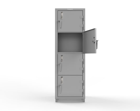 Extra Heavy Duty 14 GA 4-Tier Locker with Keyless Entry Lock, 4 Compartments - 24 in. W x 24 in. D x 75 in. H - 26-4D-24-4T-EK-L-7037