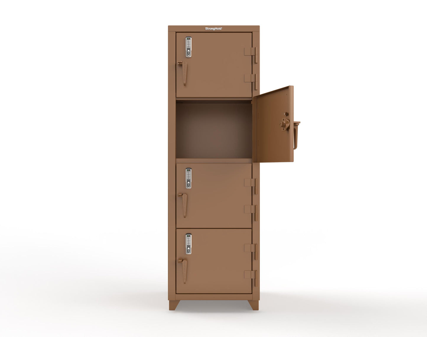 Extra Heavy Duty 14 GA 4-Tier Locker with Keyless Entry Lock, 4 Compartments - 24 in. W x 24 in. D x 75 in. H - 26-4D-24-4T-EK-L-8008