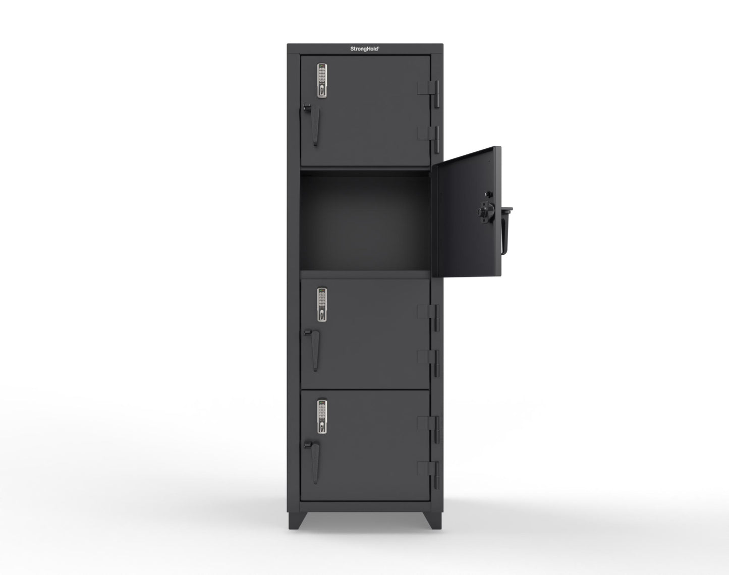 Extra Heavy Duty 14 GA 4-Tier Locker with Keyless Entry Lock, 4 Compartments - 24 in. W x 24 in. D x 75 in. H - 26-4D-24-4T-EK-L-9005