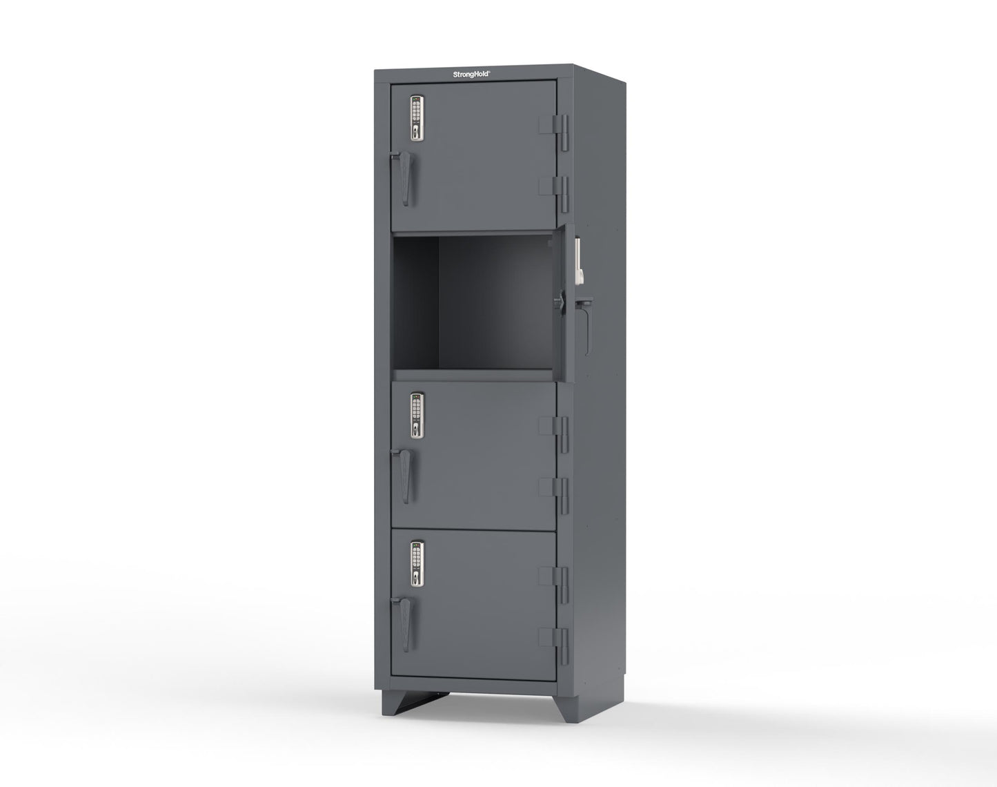 Extra Heavy Duty 14 GA 4-Tier Locker with Keyless Entry Lock, 4 Compartments - 24 in. W x 24 in. D x 75 in. H - 26-4D-24-4T-EK-L-7024