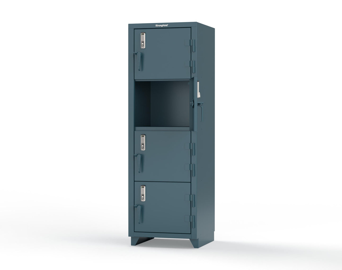 Extra Heavy Duty 14 GA 4-Tier Locker with Keyless Entry Lock, 4 Compartments - 24 in. W x 24 in. D x 75 in. H - 26-4D-24-4T-EK-L-5001