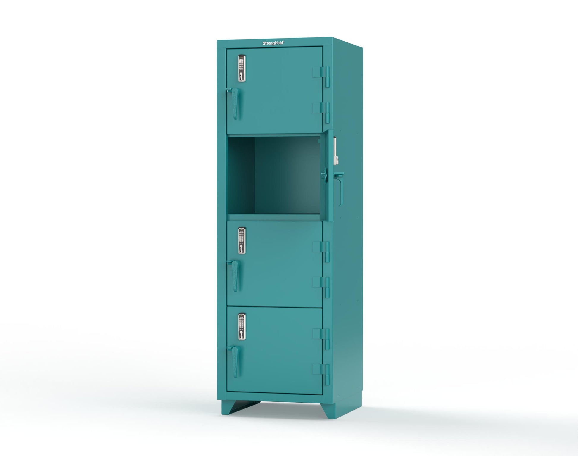 Extra Heavy Duty 14 GA 4-Tier Locker with Keyless Entry Lock, 4 Compartments - 24 in. W x 24 in. D x 75 in. H - 26-4D-24-4T-EK-L-5021