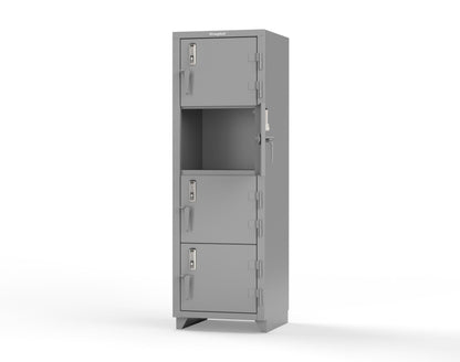 Extra Heavy Duty 14 GA 4-Tier Locker with Keyless Entry Lock, 4 Compartments - 24 in. W x 24 in. D x 75 in. H - 26-4D-24-4T-EK-L-7037