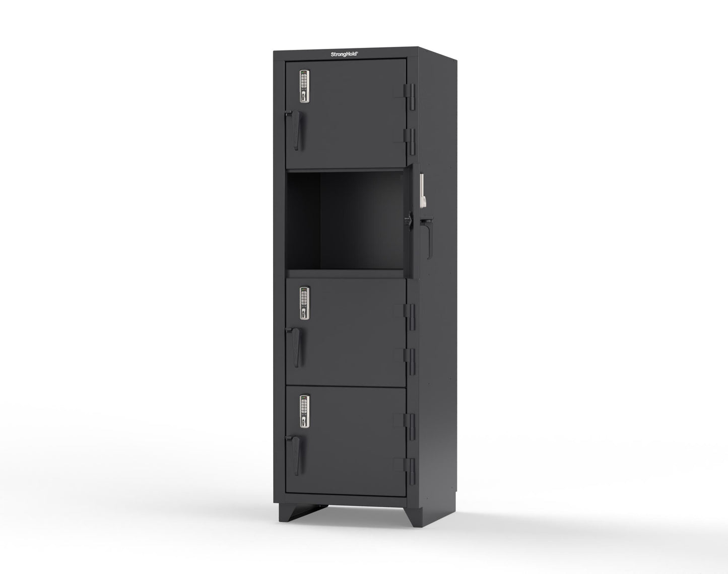 Extra Heavy Duty 14 GA 4-Tier Locker with Keyless Entry Lock, 4 Compartments - 24 in. W x 24 in. D x 75 in. H - 26-4D-24-4T-EK-L-9005