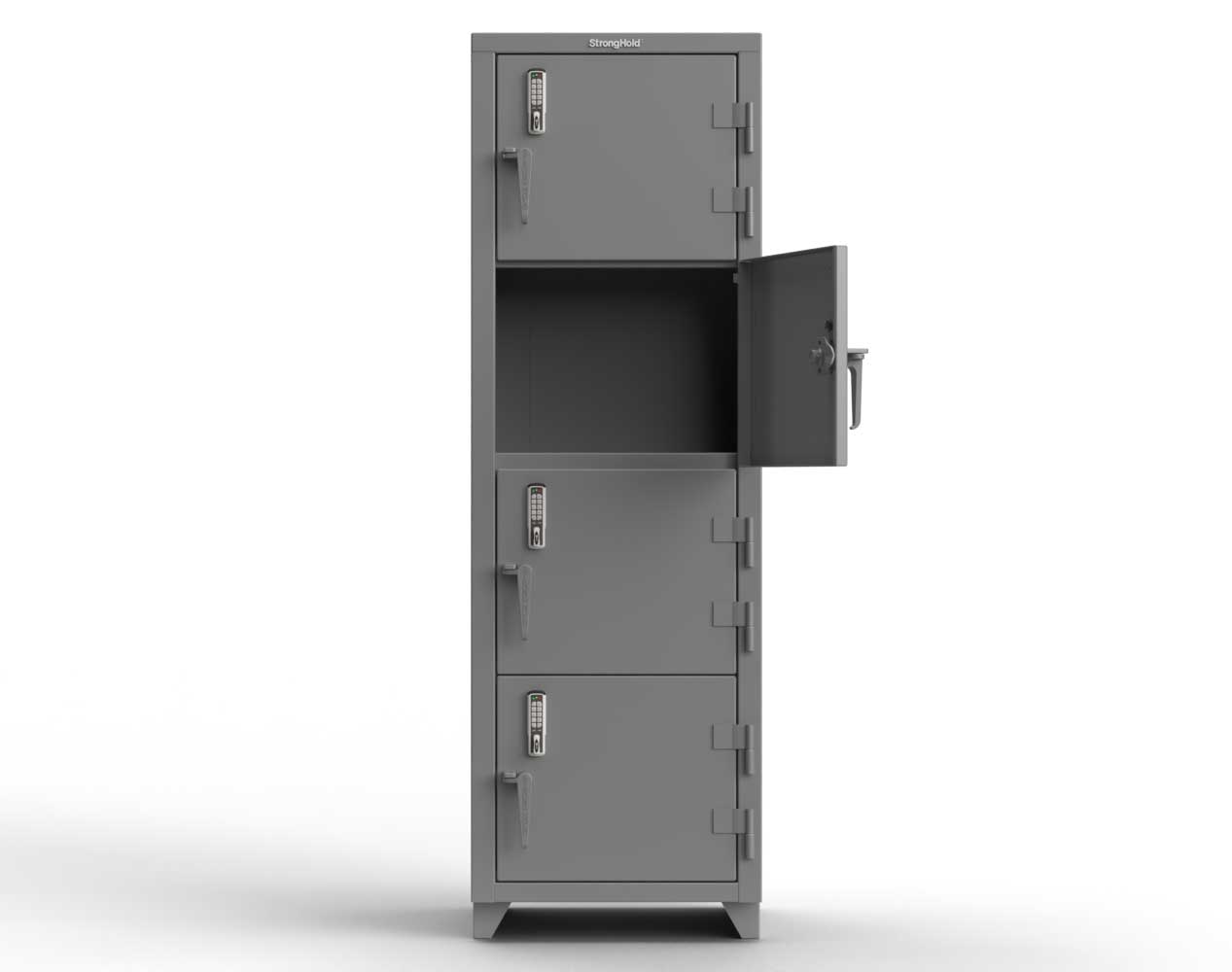 Extra Heavy Duty 14 GA 4-Tier Locker with Keyless Entry Lock, 4 Compartments - 24 in. W x 24 in. D x 75 in. H