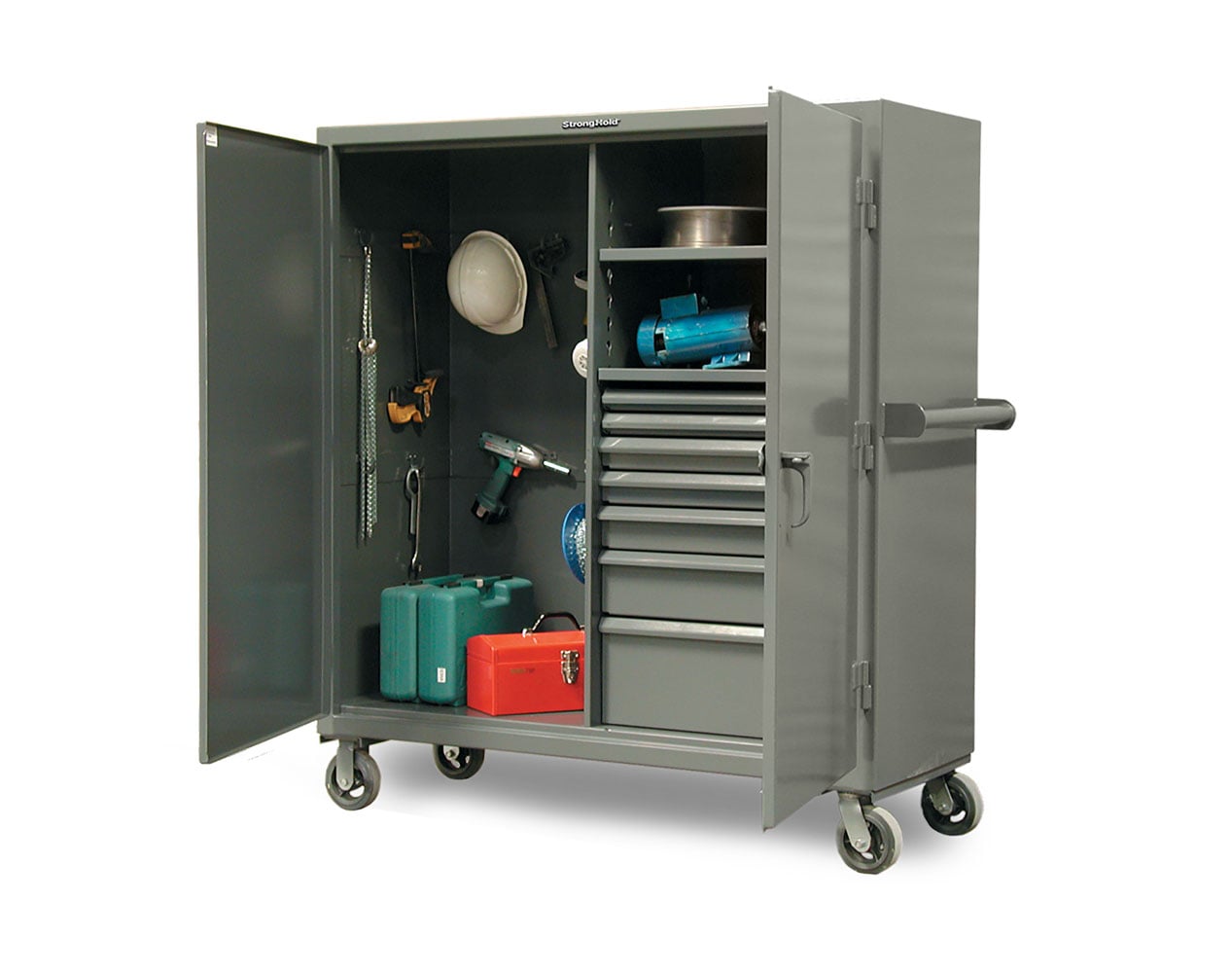 Extreme Duty 12 GA Mobile Rigging Cabinet with 7 Half-Width Drawers, 2 Shelves - 36 in. W x 24 in. D x 68 in. H