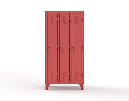 Extreme Duty 12 GA Single-Tier Locker with 3 Compartments, Louvered Doors, Wardrobe Rod - 38 in. W x 18in. D x 78 in. H - 36-18-1TSL-3001