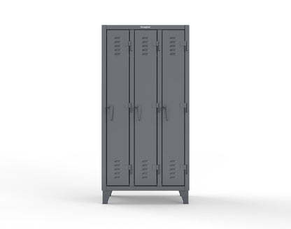 Extreme Duty 12 GA Single-Tier Locker with 3 Compartments, Louvered Doors, Wardrobe Rod - 38 in. W x 18in. D x 78 in. H - 36-18-1TSL-7024