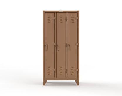Extreme Duty 12 GA Single-Tier Locker with 3 Compartments, Louvered Doors, Wardrobe Rod - 38 in. W x 18in. D x 78 in. H - 36-18-1TSL-8025