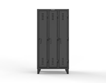 Extreme Duty 12 GA Single-Tier Locker with 3 Compartments, Louvered Doors, Wardrobe Rod - 38 in. W x 18in. D x 78 in. H - 36-18-1TSL-9005