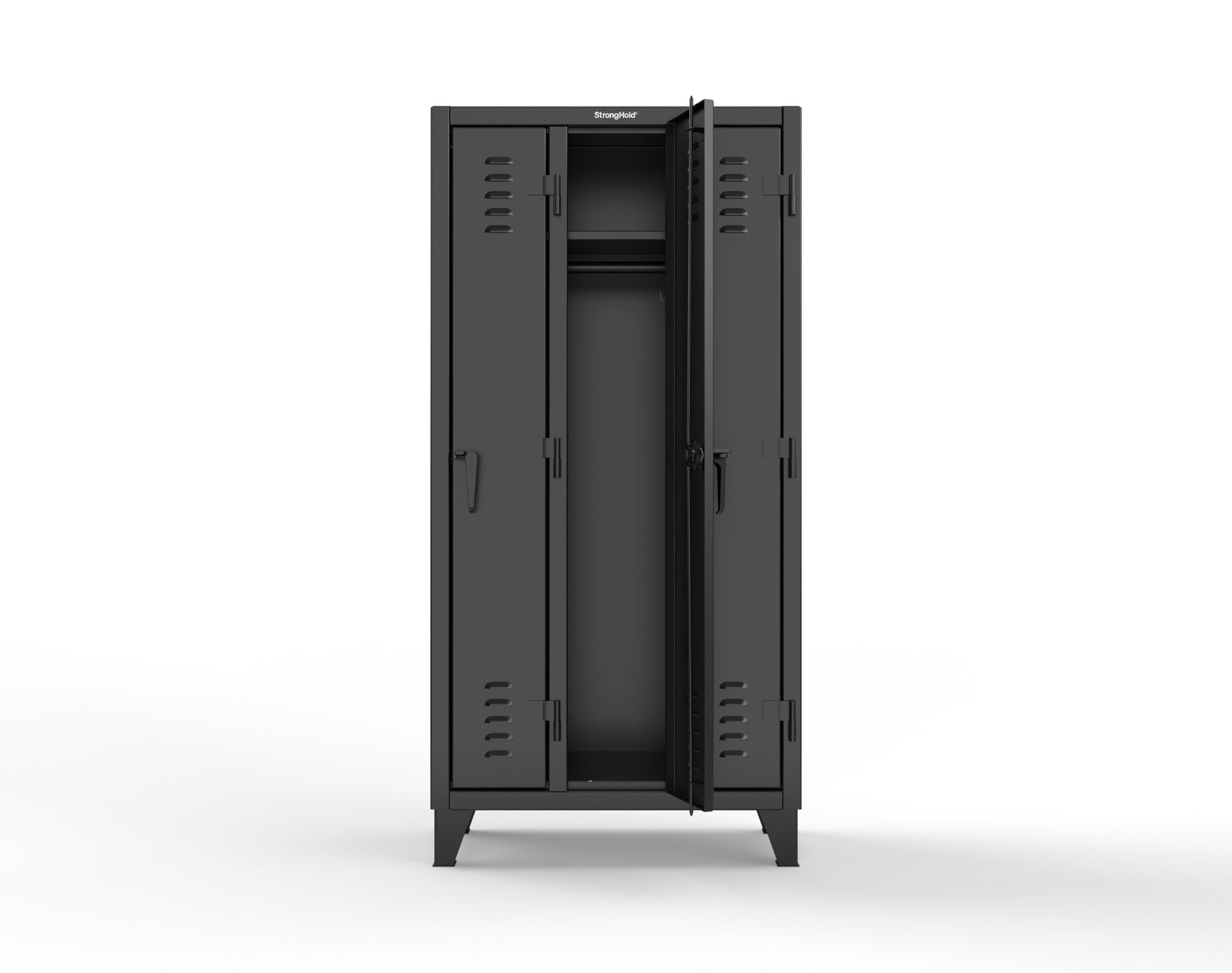 Extreme Duty 12 GA Single-Tier Locker with 3 Compartments, Louvered Doors, Wardrobe Rod - 38 in. W x 18in. D x 78 in. H - 36-18-1TSL-9005