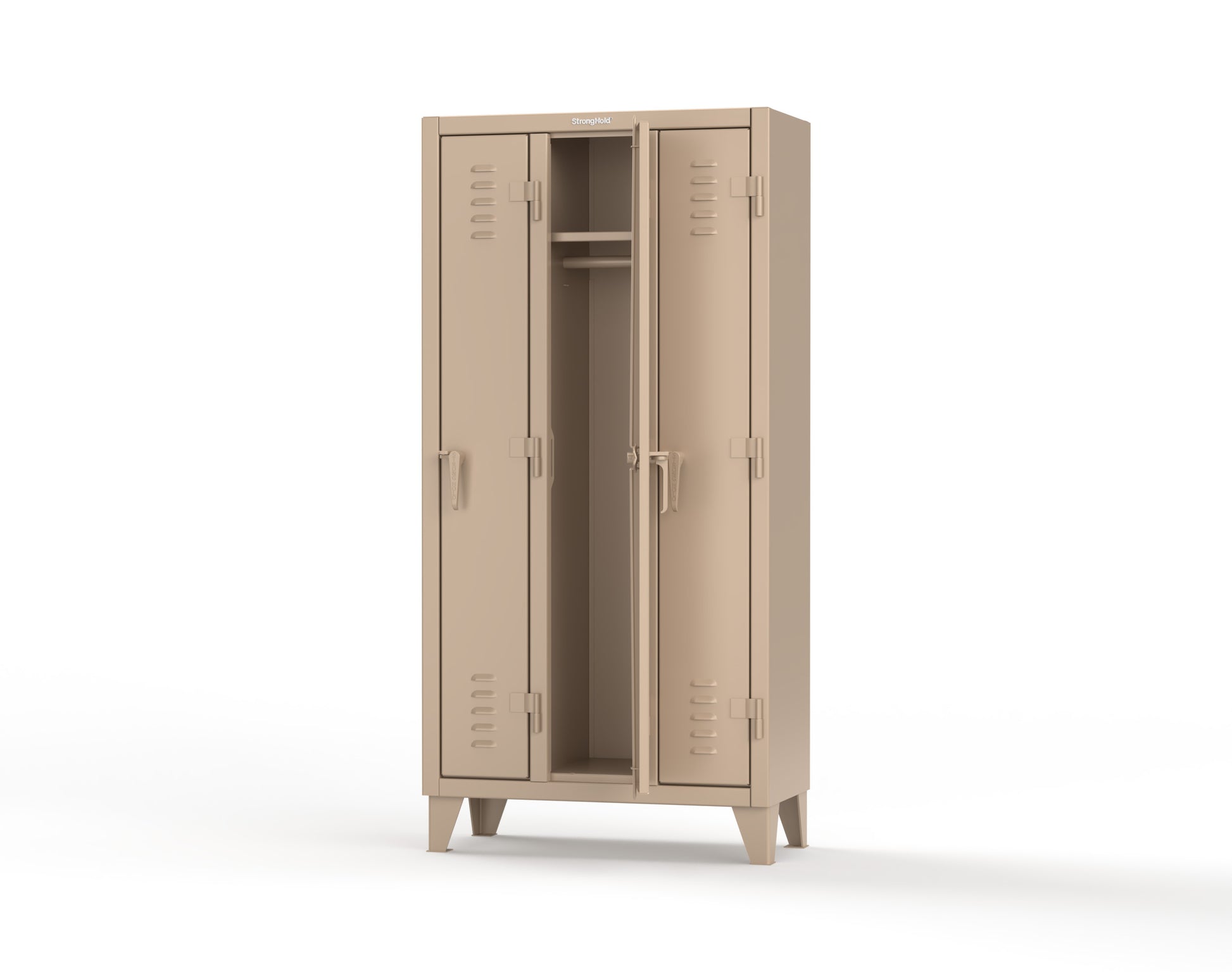 Extreme Duty 12 GA Single-Tier Locker with 3 Compartments, Louvered Doors, Wardrobe Rod - 38 in. W x 18in. D x 78 in. H - 36-18-1TSL-1019