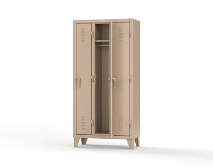 Extreme Duty 12 GA Single-Tier Locker with 3 Compartments, Louvered Doors, Wardrobe Rod - 38 in. W x 18in. D x 78 in. H - 36-18-1TSL-1019