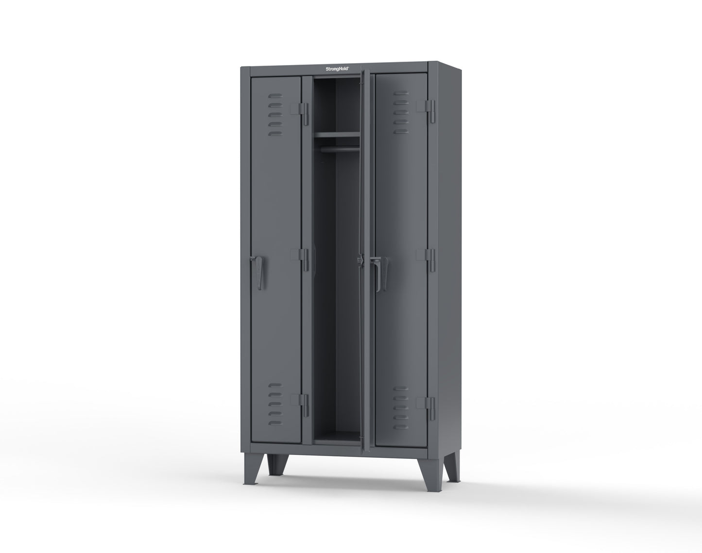 Extreme Duty 12 GA Single-Tier Locker with 3 Compartments, Louvered Doors, Wardrobe Rod - 38 in. W x 18in. D x 78 in. H - 36-18-1TSL-7024