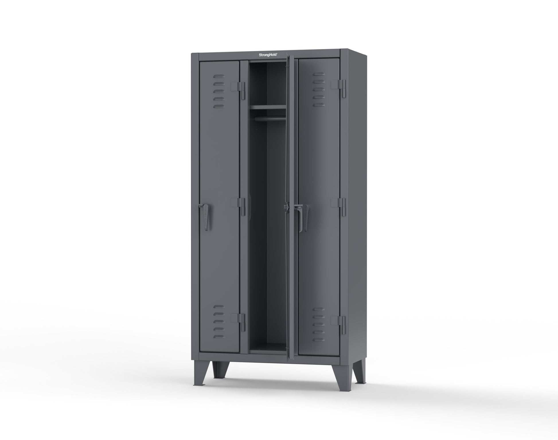Extreme Duty 12 GA Single-Tier Locker with 3 Compartments, Louvered Doors, Wardrobe Rod - 38 in. W x 18in. D x 78 in. H - 36-18-1TSL-7024