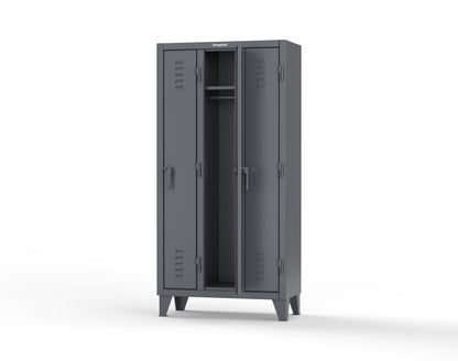 Extreme Duty 12 GA Single-Tier Locker with 3 Compartments, Louvered Doors, Wardrobe Rod - 38 in. W x 18in. D x 78 in. H - 36-18-1TSL-7024