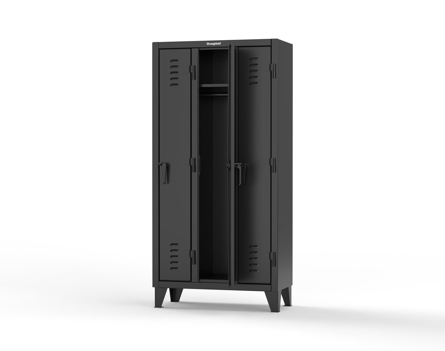 Extreme Duty 12 GA Single-Tier Locker with 3 Compartments, Louvered Doors, Wardrobe Rod - 38 in. W x 18in. D x 78 in. H - 36-18-1TSL-9005