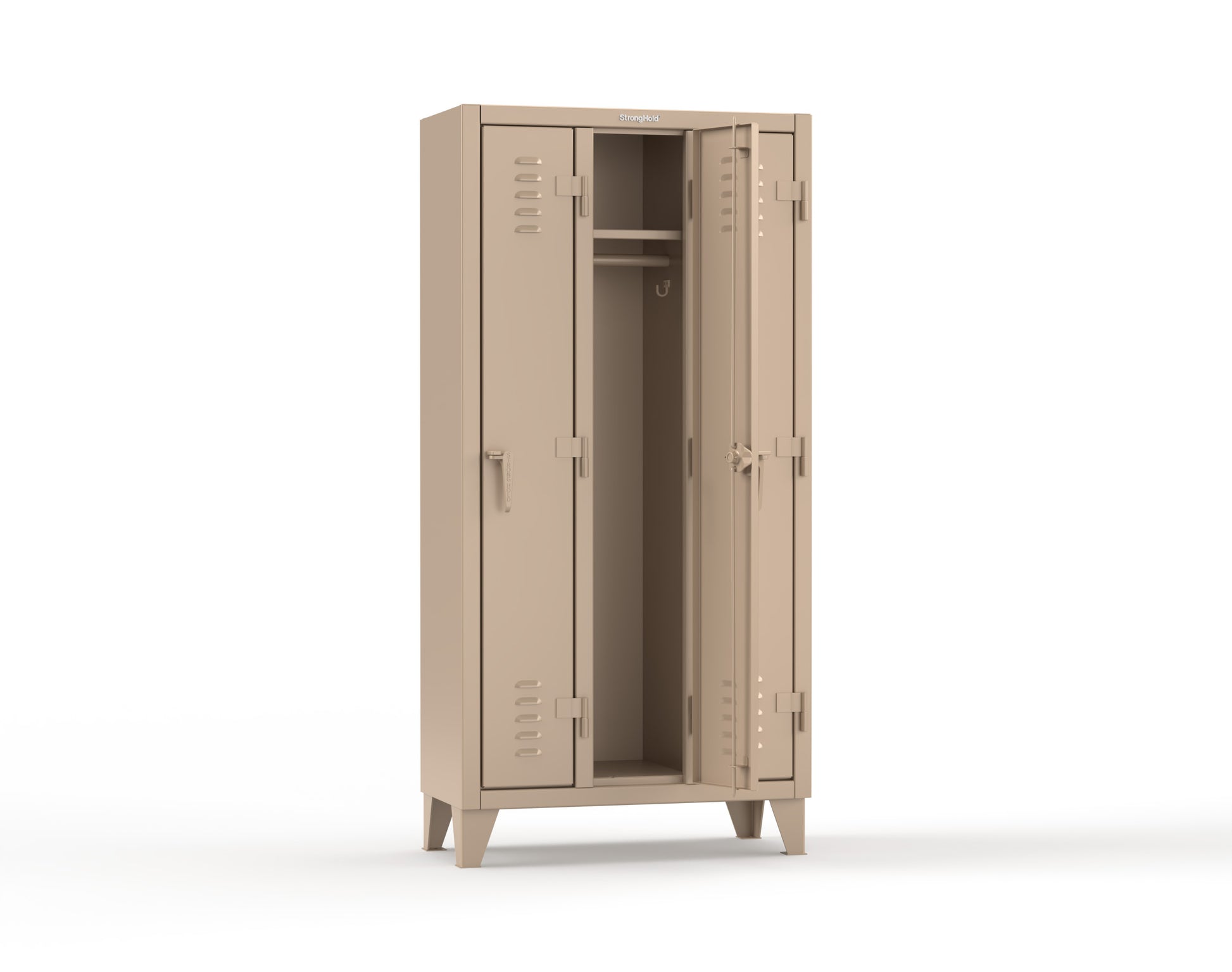 Extreme Duty 12 GA Single-Tier Locker with 3 Compartments, Louvered Doors, Wardrobe Rod - 38 in. W x 18in. D x 78 in. H - 36-18-1TSL-1019
