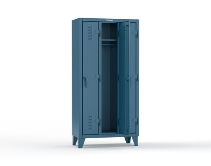 Extreme Duty 12 GA Single-Tier Locker with 3 Compartments, Louvered Doors, Wardrobe Rod - 38 in. W x 18in. D x 78 in. H - 36-18-1TSL-5010