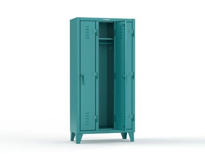 Extreme Duty 12 GA Single-Tier Locker with 3 Compartments, Louvered Doors, Wardrobe Rod - 38 in. W x 18in. D x 78 in. H - 36-18-1TSL-5021