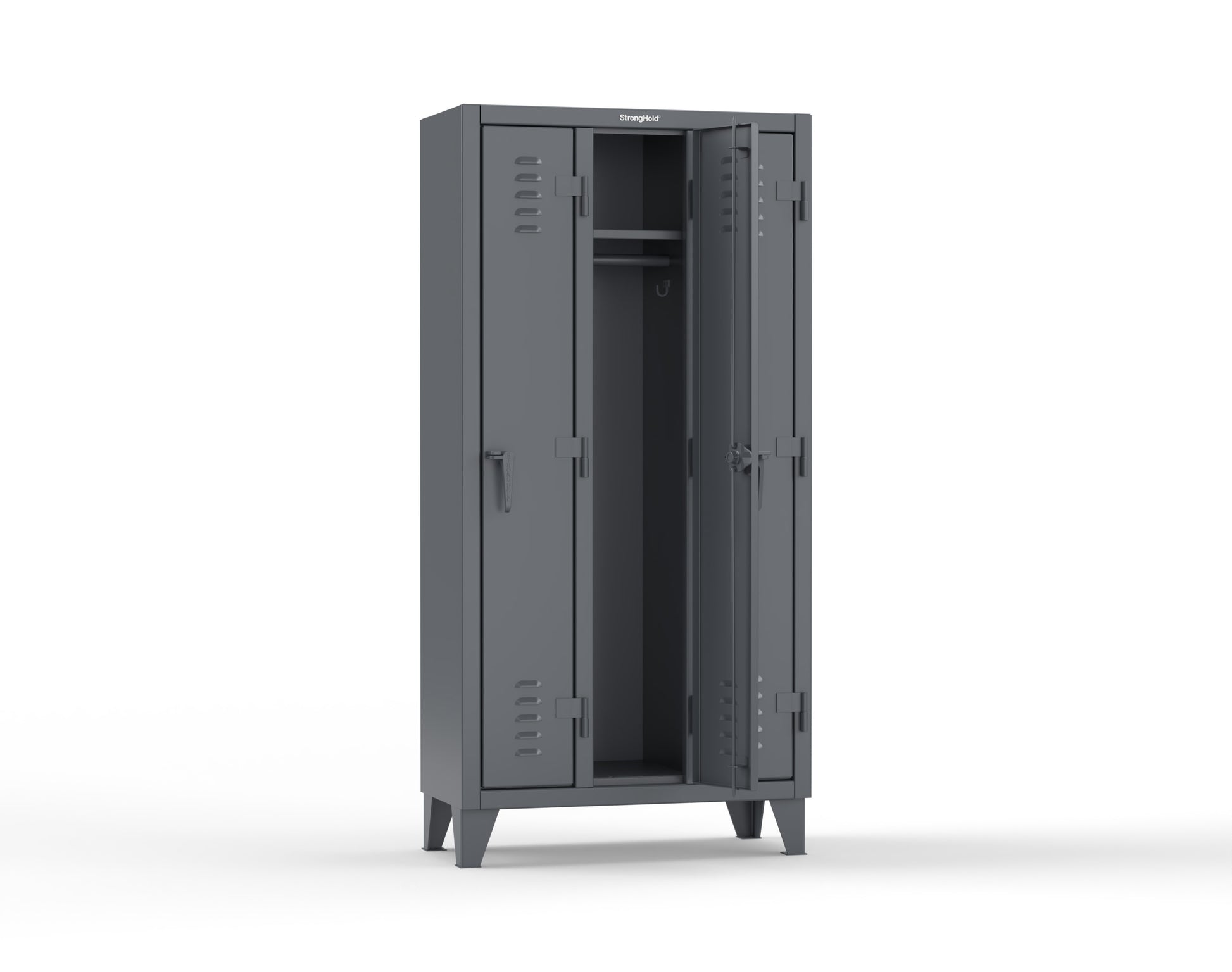 Extreme Duty 12 GA Single-Tier Locker with 3 Compartments, Louvered Doors, Wardrobe Rod - 38 in. W x 18in. D x 78 in. H - 36-18-1TSL-7024