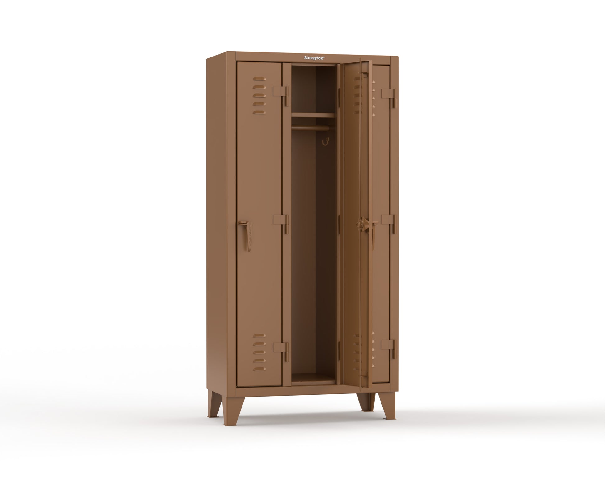 Extreme Duty 12 GA Single-Tier Locker with 3 Compartments, Louvered Doors, Wardrobe Rod - 38 in. W x 18in. D x 78 in. H - 36-18-1TSL-8025