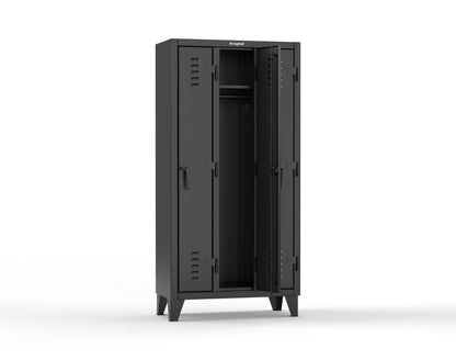 Extreme Duty 12 GA Single-Tier Locker with 3 Compartments, Louvered Doors, Wardrobe Rod - 38 in. W x 18in. D x 78 in. H - 36-18-1TSL-9005