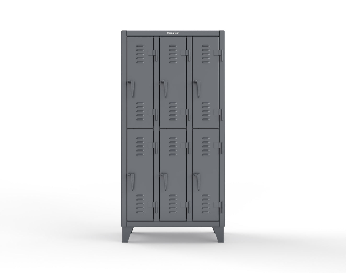 Extreme Duty 12 GA Double-Tier Locker with 6 Compartments, Louvered Doors, Coat Hooks - 38 in. W x 18in. D x 78 in. H - 36-18-2TSL-7024