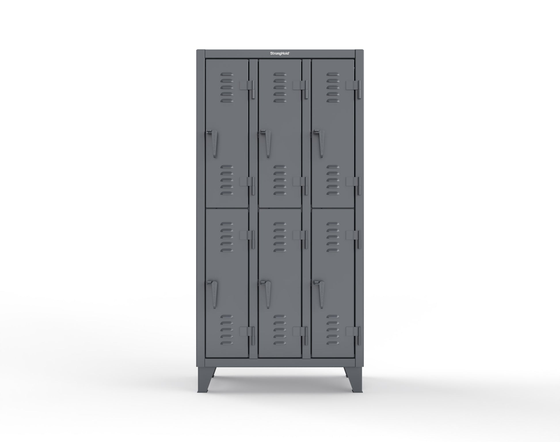 Extreme Duty 12 GA Double-Tier Locker with 6 Compartments, Louvered Doors, Coat Hooks - 38 in. W x 18in. D x 78 in. H - 36-18-2TSL-7024
