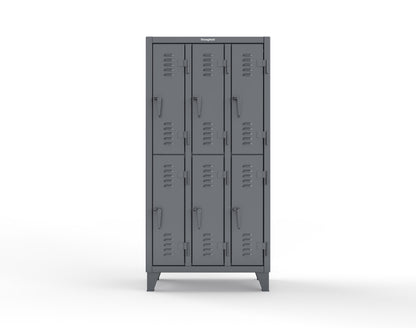 Extreme Duty 12 GA Double-Tier Locker with 6 Compartments, Louvered Doors, Coat Hooks - 38 in. W x 18in. D x 78 in. H - 36-18-2TSL-7024