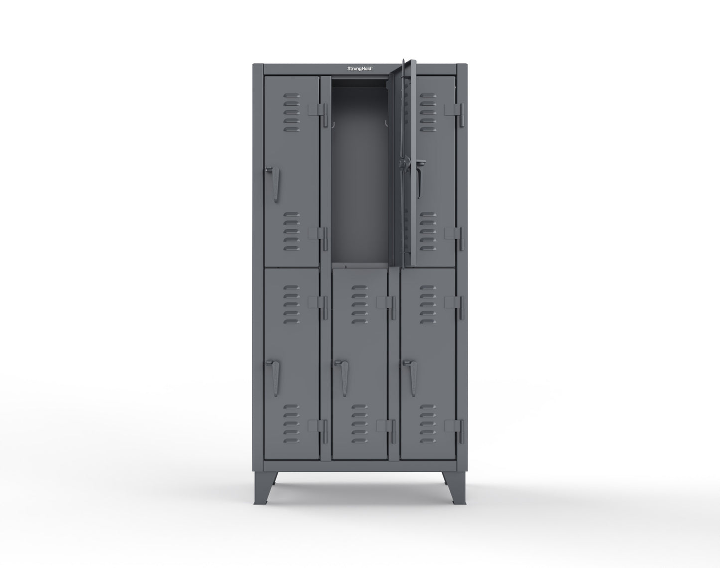 Extreme Duty 12 GA Double-Tier Locker with 6 Compartments, Louvered Doors, Coat Hooks - 38 in. W x 18in. D x 78 in. H - 36-18-2TSL-7024