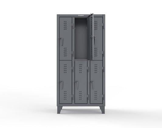 Extreme Duty 12 GA Double-Tier Locker with 6 Compartments, Louvered Doors, Coat Hooks - 38 in. W x 18in. D x 78 in. H - 36-18-2TSL-7024