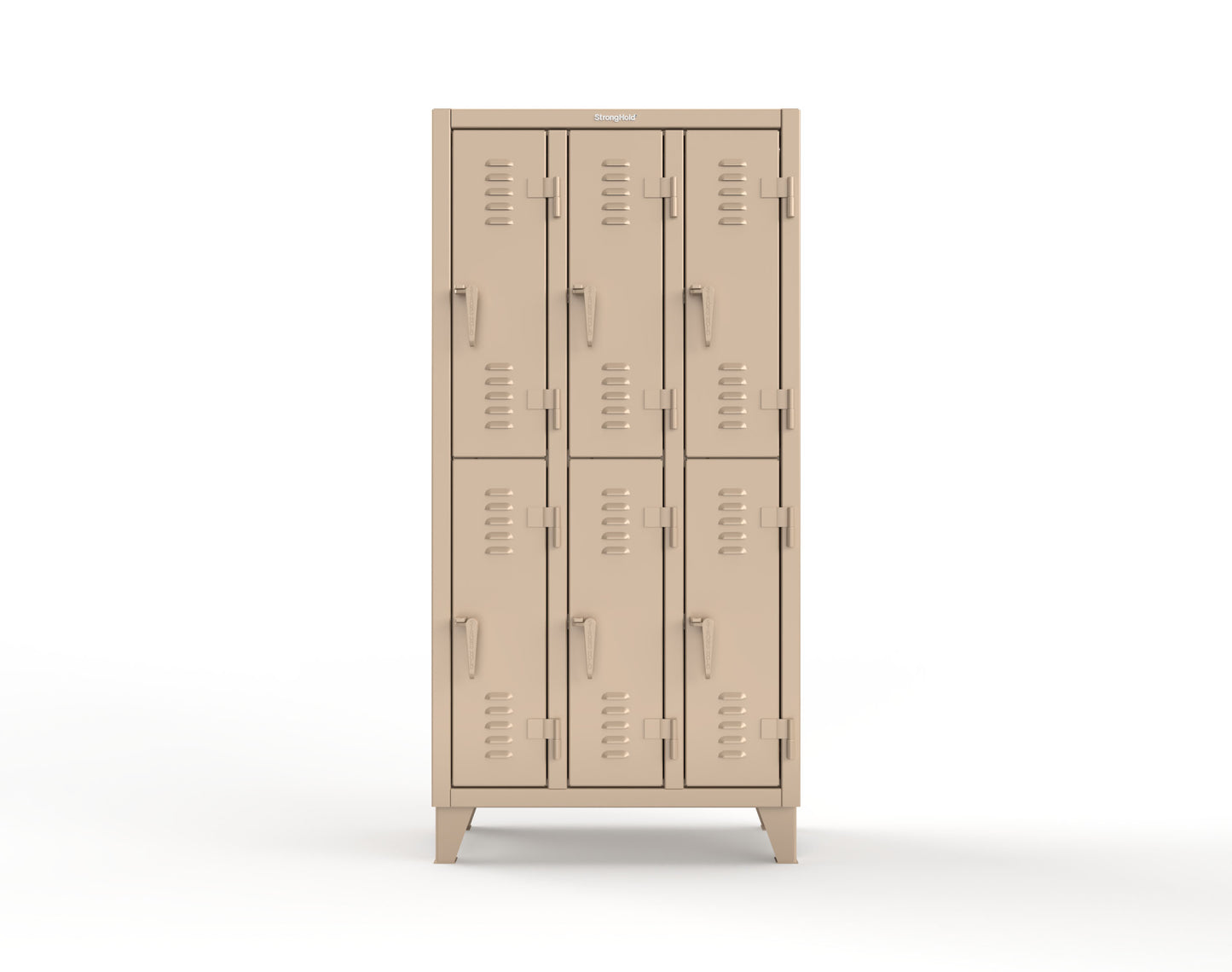 Extreme Duty 12 GA Double-Tier Locker with 6 Compartments, Louvered Doors, Coat Hooks - 38 in. W x 18in. D x 78 in. H - 36-18-2TSL-1019