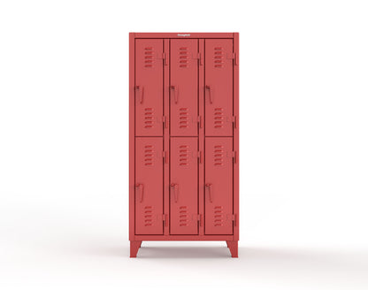 Extreme Duty 12 GA Double-Tier Locker with 6 Compartments, Louvered Doors, Coat Hooks - 38 in. W x 18in. D x 78 in. H - 36-18-2TSL-3001